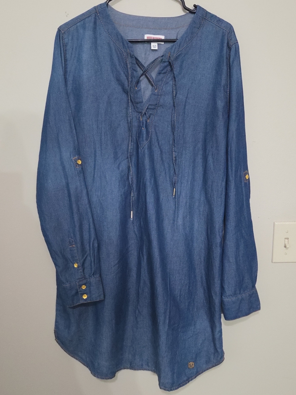 True Religion Women's Blue Lace-Up Denim Dress Western